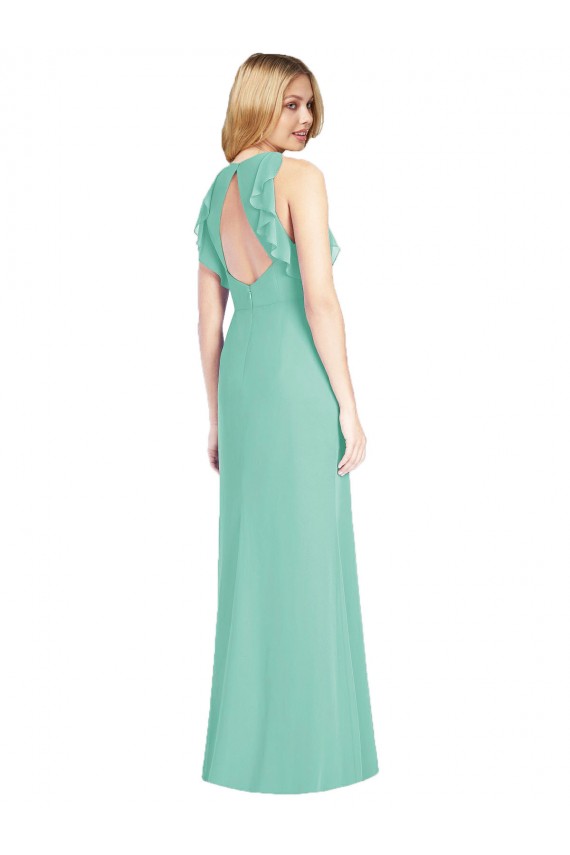 Cheap Jewel Neck Mermaid Open Back Chiffon Bridesmaid Dress UK
