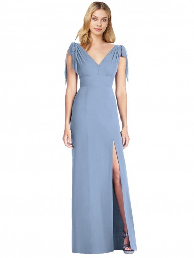 Cheap Bow-Shoulder Sleeveless Deep V-Back Mermaid Bridesmaid Dress UK