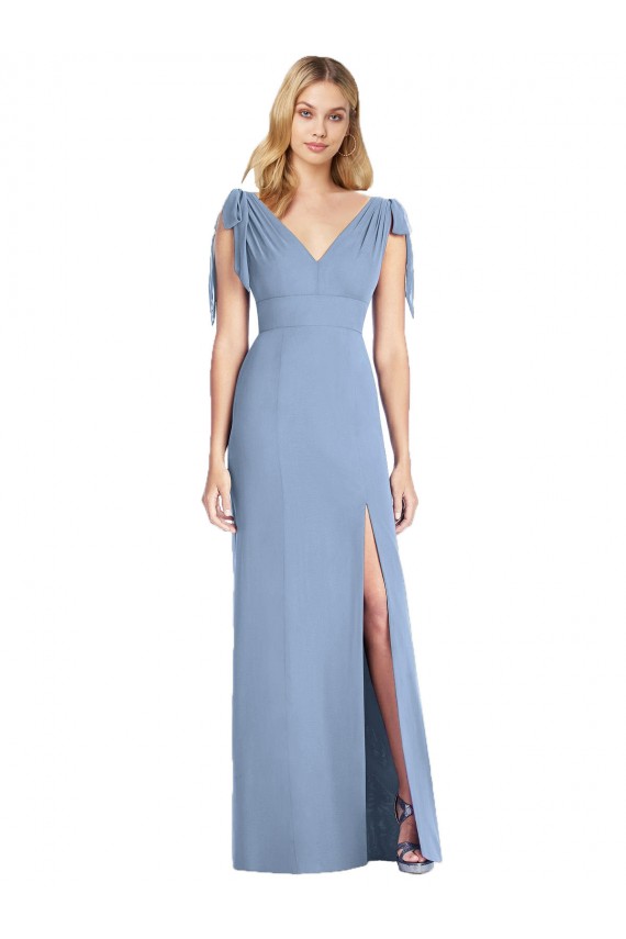 Cheap Bow-Shoulder Sleeveless Deep V-Back Mermaid Bridesmaid Dress UK