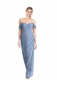 Cheap Full Length Draped Off the Shoulder Maxi Bridesmaid Dress with Shirred Streamer UK
