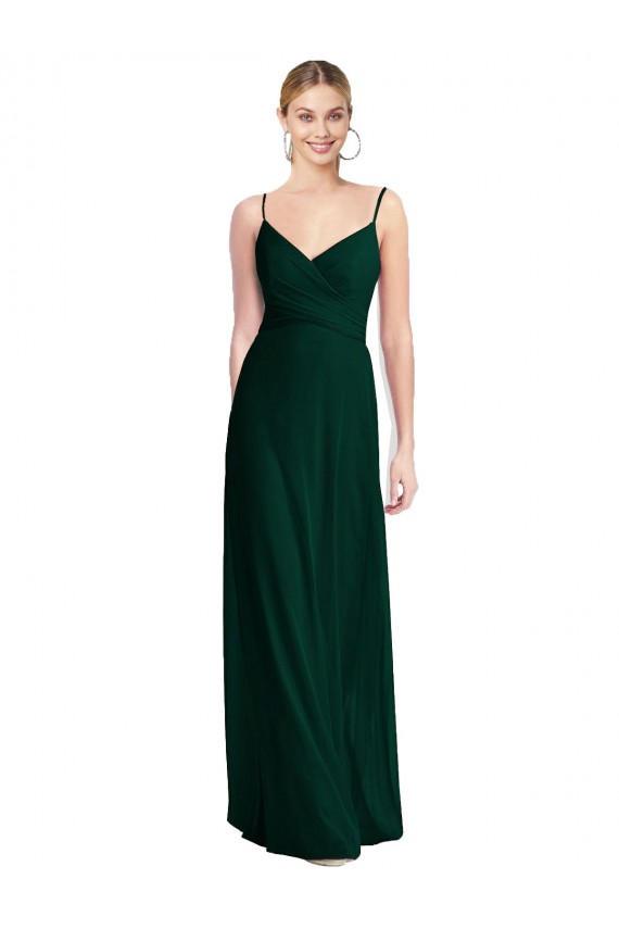 Cheap Wide V-Neck Long Spaghetti Strap Chiffon Bridesmaid Dress UK
