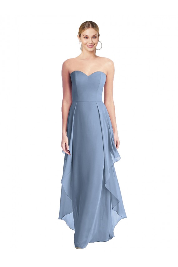 Cheap Strapless Chiffon Bridesmaid Dress with Skirt Overlay UK