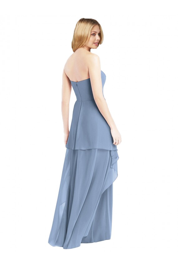 Cheap Strapless Chiffon Bridesmaid Dress with Skirt Overlay UK