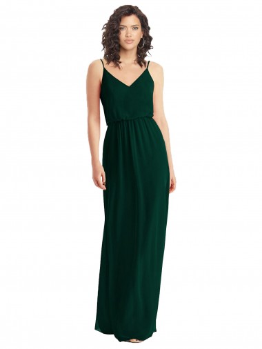 Cheap V-Neck Blouson Bodice Chiffon Maxi Bridesmaid Dress UK