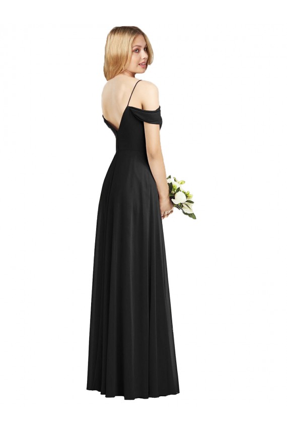 Cheap Cold-Shoulder V-Back Chiffon Maxi Bridesmaid Dress UK