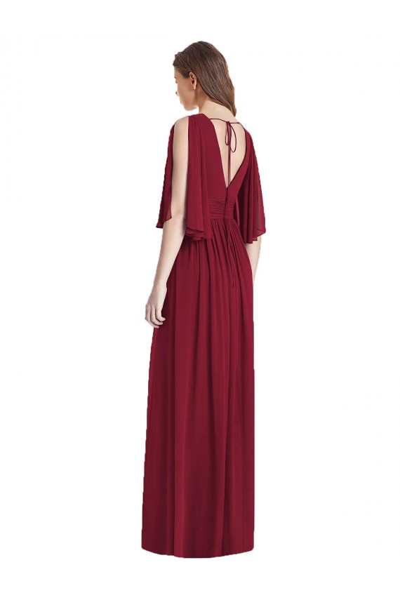 Cheap Split Sleeves Backless Chiffon Maxi Bridesmaid Dress UK