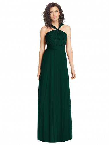 Cheap Draped Halter Neck Long Chiffon Bridesmaid Dress with Low Back UK