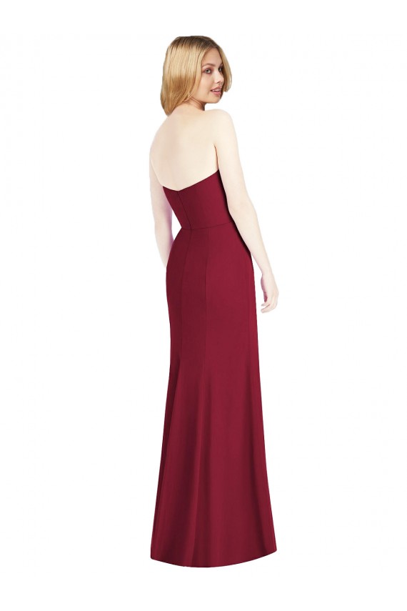 Cheap Strapless Chiffon Trumpet Bridesmaid Dress with Front Slit UK
