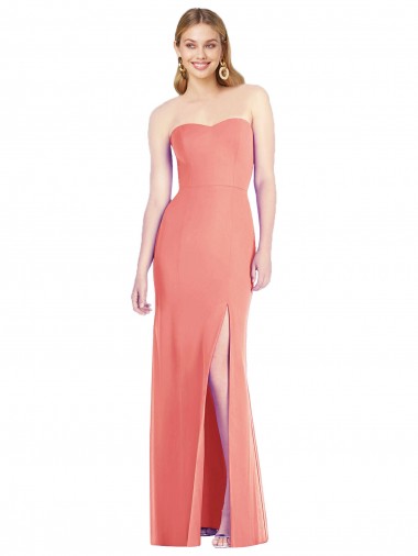 Cheap Strapless Chiffon Trumpet Bridesmaid Dress with Front Slit UK