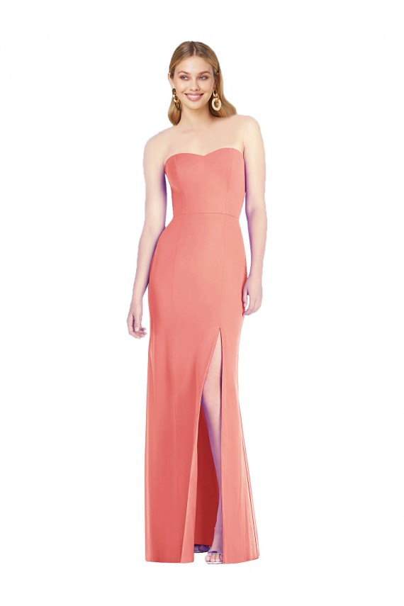 Cheap Strapless Chiffon Trumpet Bridesmaid Dress with Front Slit UK