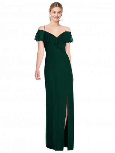 Cheap Ruffled Cold-Shoulder Maxi Chiffon Bridesmaid Dress UK