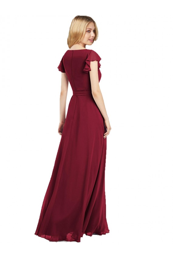 Cheap Flutter Sleeves Faux Wrap Chiffon Bridesmaid Dress UK