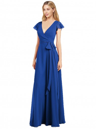 Cheap Flutter Sleeves Faux Wrap Chiffon Bridesmaid Dress UK