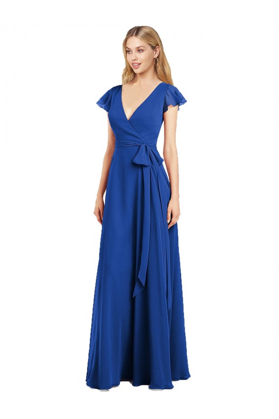 Cheap Flutter Sleeves Faux Wrap Chiffon Bridesmaid Dress UK