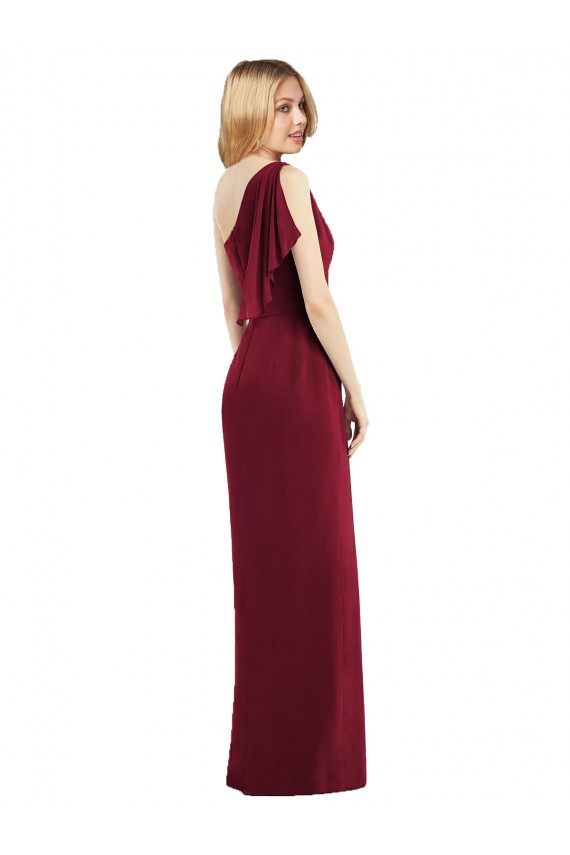 Cheap One Shoulder Chiffon Bridesmaid Dress with Draped Front Slit UK