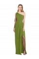 Cheap One Shoulder Chiffon Bridesmaid Dress with Draped Front Slit UK