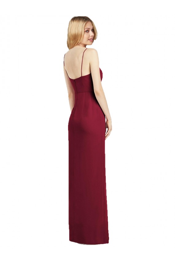 Cheap Spaghetti Strap Draped Skirt Chiffon Bridesmaid Dress with Front Slit UK