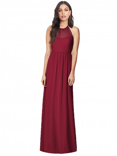 Cheap Halter Neck Full-Length Shirred Chiffon Bridesmaid Dress UK