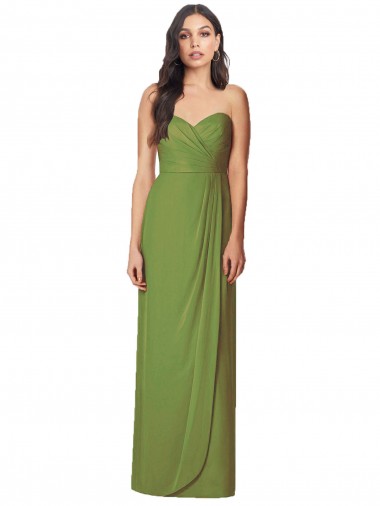Cheap Side Front Slit Draped Strapless Chiffon Bridesmaid Dress UK