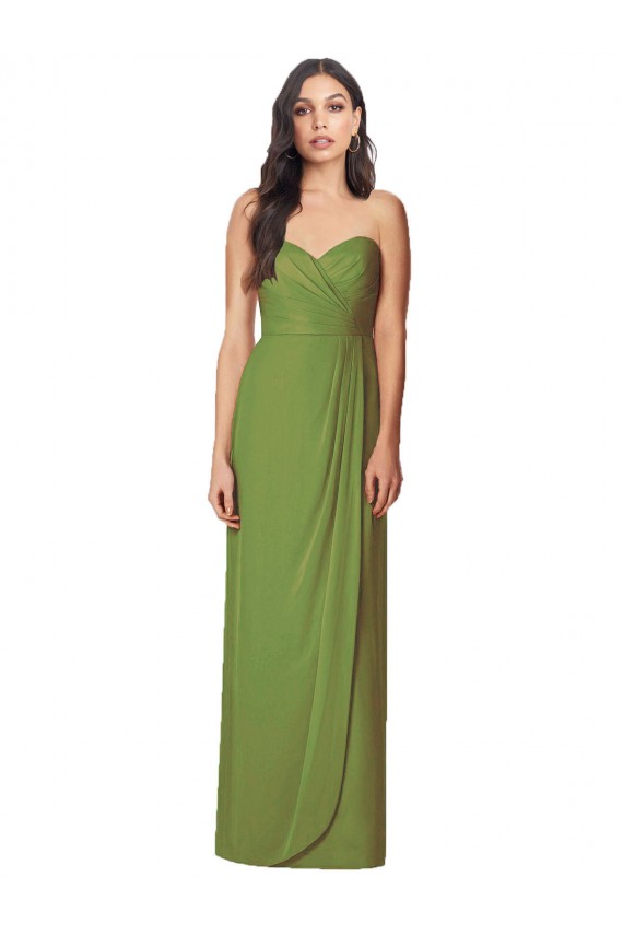 Cheap Side Front Slit Draped Strapless Chiffon Bridesmaid Dress UK