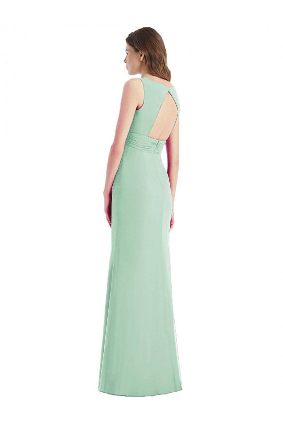 Cheap Sleek Open Back Chiffon V-Neck Bridesmaid Dress UK