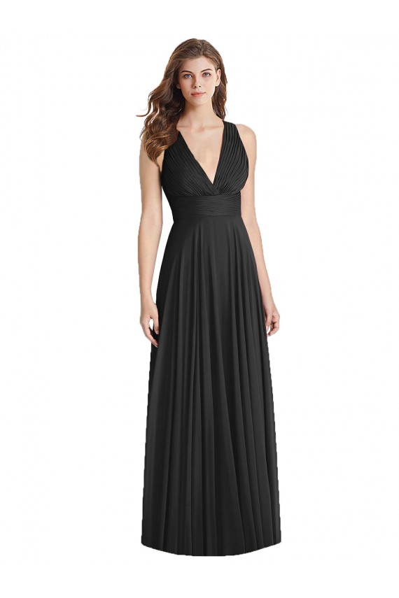 Cheap Full Length V-Neck Chiffon Bridesmaid Dress with Wide Criss Cross Straps UK