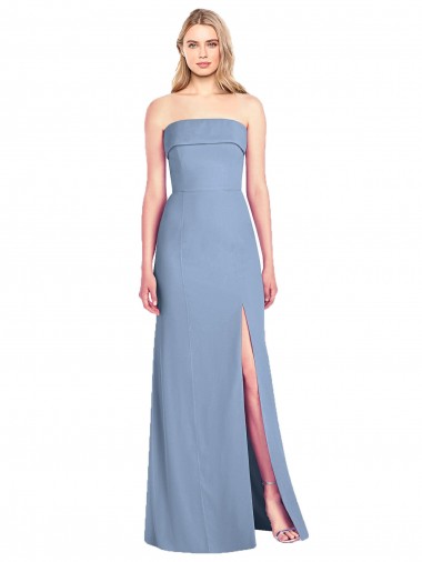 Cheap Trumpet Full Length Strapless Chiffon Bridesmaid Dress with Slit UK