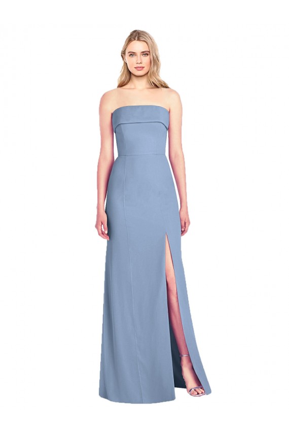 Cheap Trumpet Full Length Strapless Chiffon Bridesmaid Dress with Slit UK