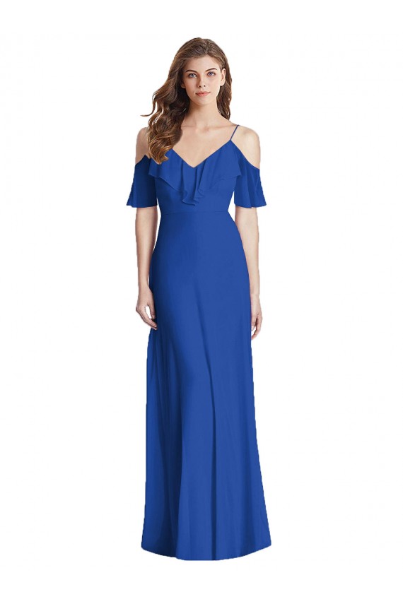 Cheap Ruffled Cold-Shoulder Chiffon Maxi Bridesmaid Dress UK