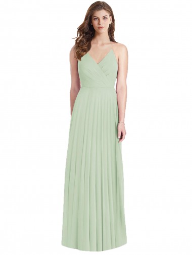 Cheap Ruffled Strap Cutout Wrap Maxi Chiffon Bridesmaid Dress UK