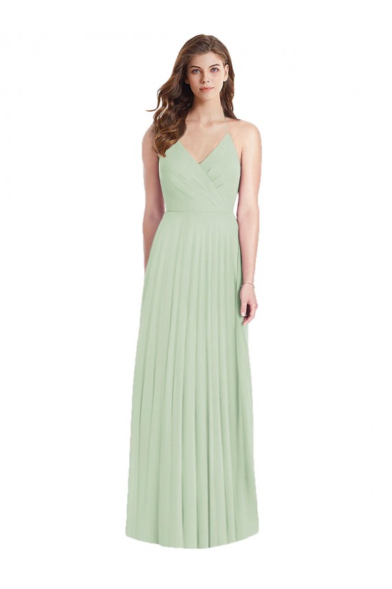 Cheap Ruffled Strap Cutout Wrap Maxi Chiffon Bridesmaid Dress UK