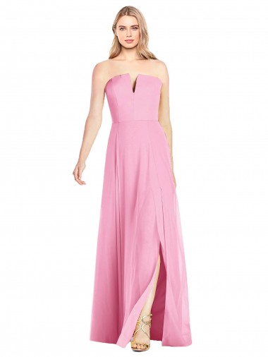 Cheap Strapless Notch Chiffon Maxi Bridesmaid Dress UK