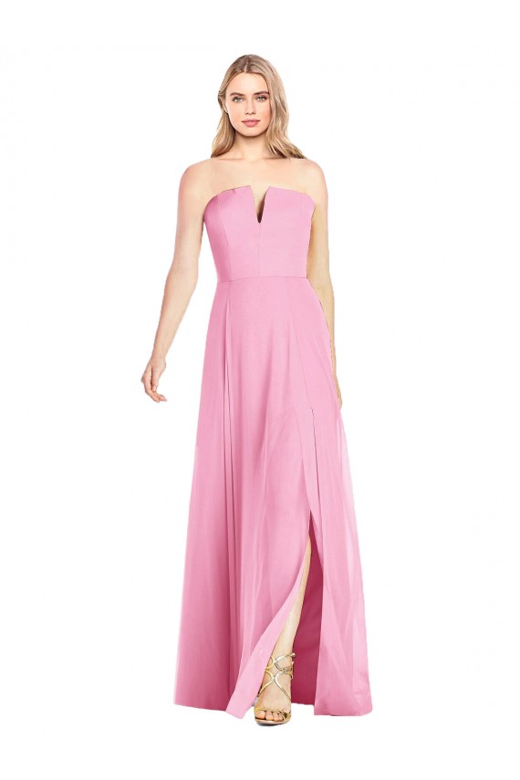 Cheap Strapless Notch Chiffon Maxi Bridesmaid Dress UK