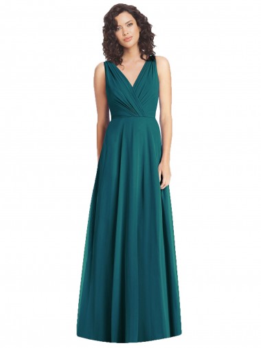 Cheap Draped V-Neck Long Sleeveless Chiffon Bridesmaid Dress UK
