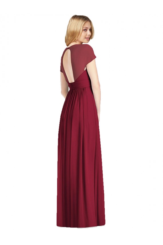 Cheap V-Neck Cap Sleeves Sheer Back Chiffon Bridesmaid Dress UK