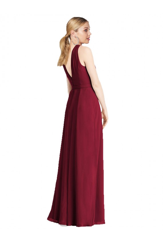 Cheap Plunging V-Back Long Full Length Chiffon Bridesmaid Dress UK