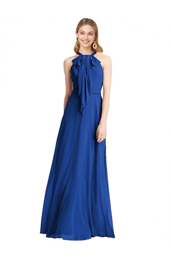 Cheap Plunging V-Back Long Full Length Chiffon Bridesmaid Dress UK