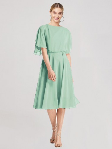 Cheap Open Back Flutter Sleeves Cocktail Length Chiffon Bridesmaid Dress UK