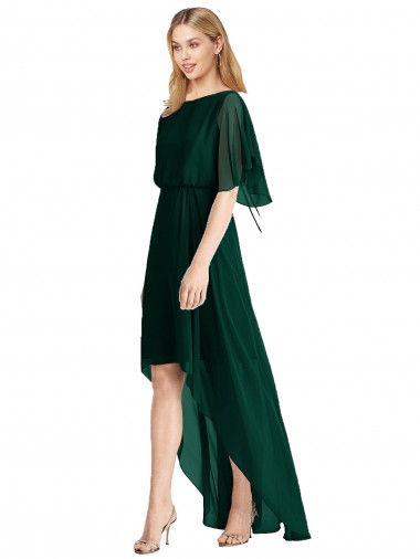 Cheap Plunging V Back Flutter Sleeves Cocktail Length Chiffon Bridesmaid Dress UK