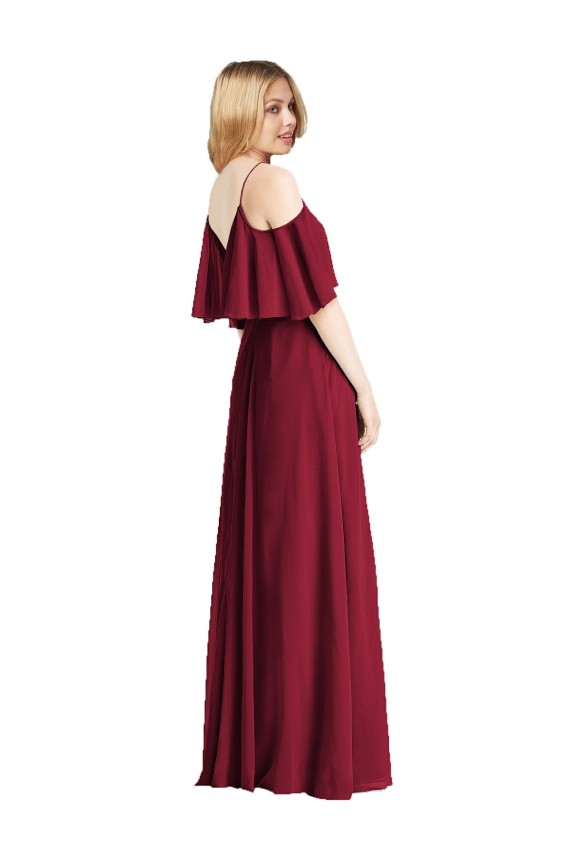 Cheap Spaghetti Straps V-Neck Chiffon Bridesmaid Dress with Sash Tie UK