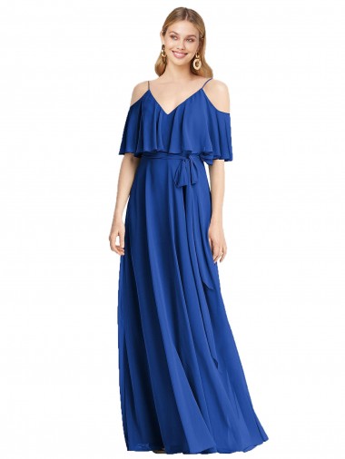 Cheap Spaghetti Straps V-Neck Chiffon Bridesmaid Dress with Sash Tie UK