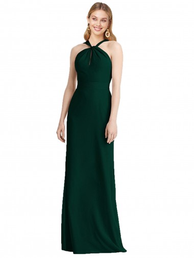 Cheap Sleek Full-Length Twist Halter Chiffon Bridesmaid Dress UK