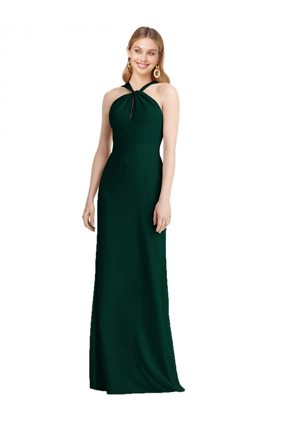 Cheap Sleek Full-Length Twist Halter Chiffon Bridesmaid Dress UK