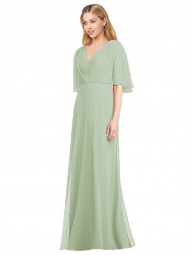 Cheap Full Length Lux Chiffon Flutter Sleeves Bridesmaid Dress UK
