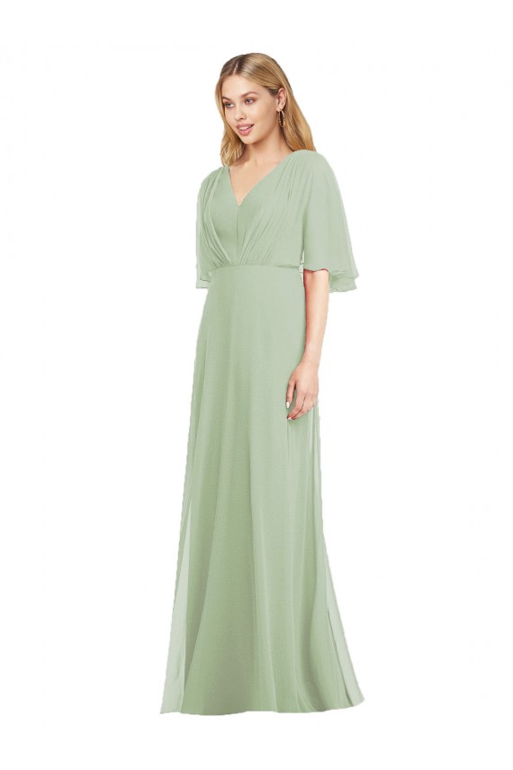 Cheap Full Length Lux Chiffon Flutter Sleeves Bridesmaid Dress UK