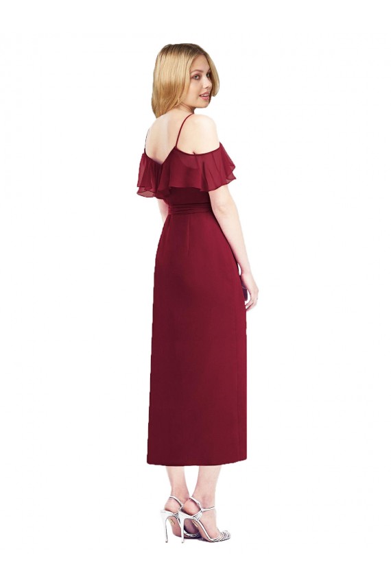 Cheap Cocktail Wrap Chiffon Bridesmaid Dress with Fluttering Ruffles UK