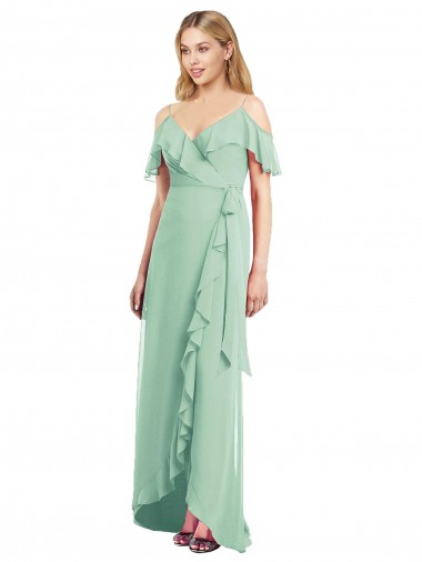 Cheap High Low Off the Shoulder Wrap Chiffon Bridesmaid Dress  UK