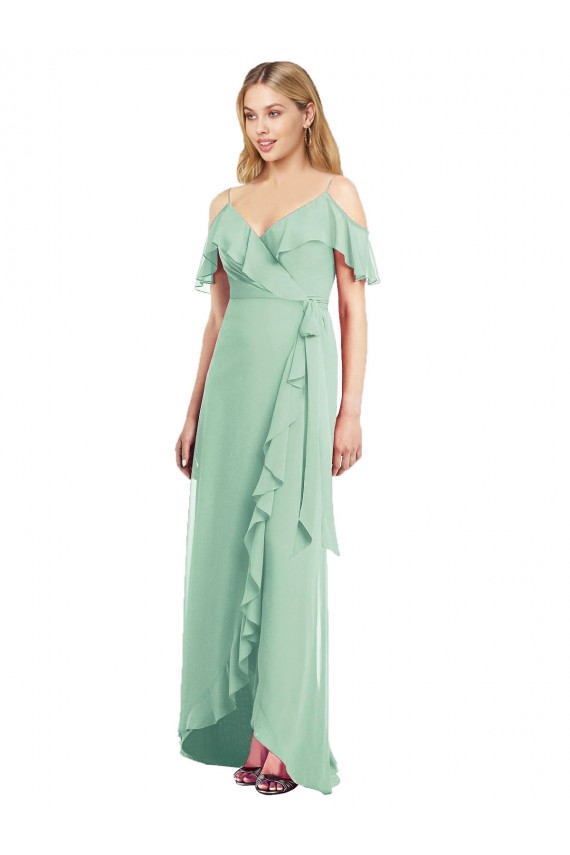 Cheap High Low Off the Shoulder Wrap Chiffon Bridesmaid Dress  UK