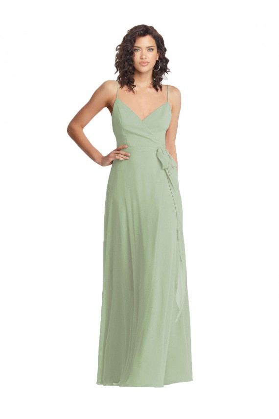 Cheap V-Neck Low Back Maxi Formal Wrap Chiffon Bridesmaid Dress UK
