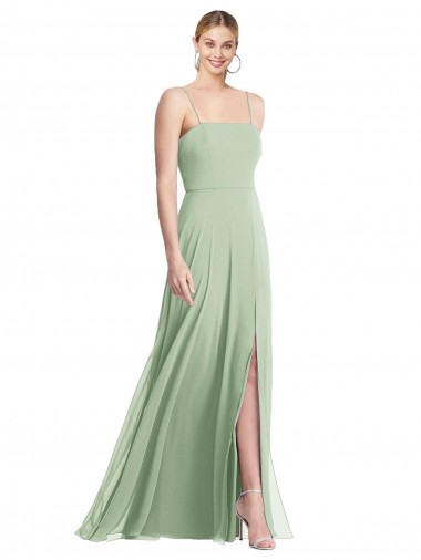 Cheap Sleek Spaghetti Straps Low Back Square Neck Maxi Formal Chiffon Bridesmaid Dress UK